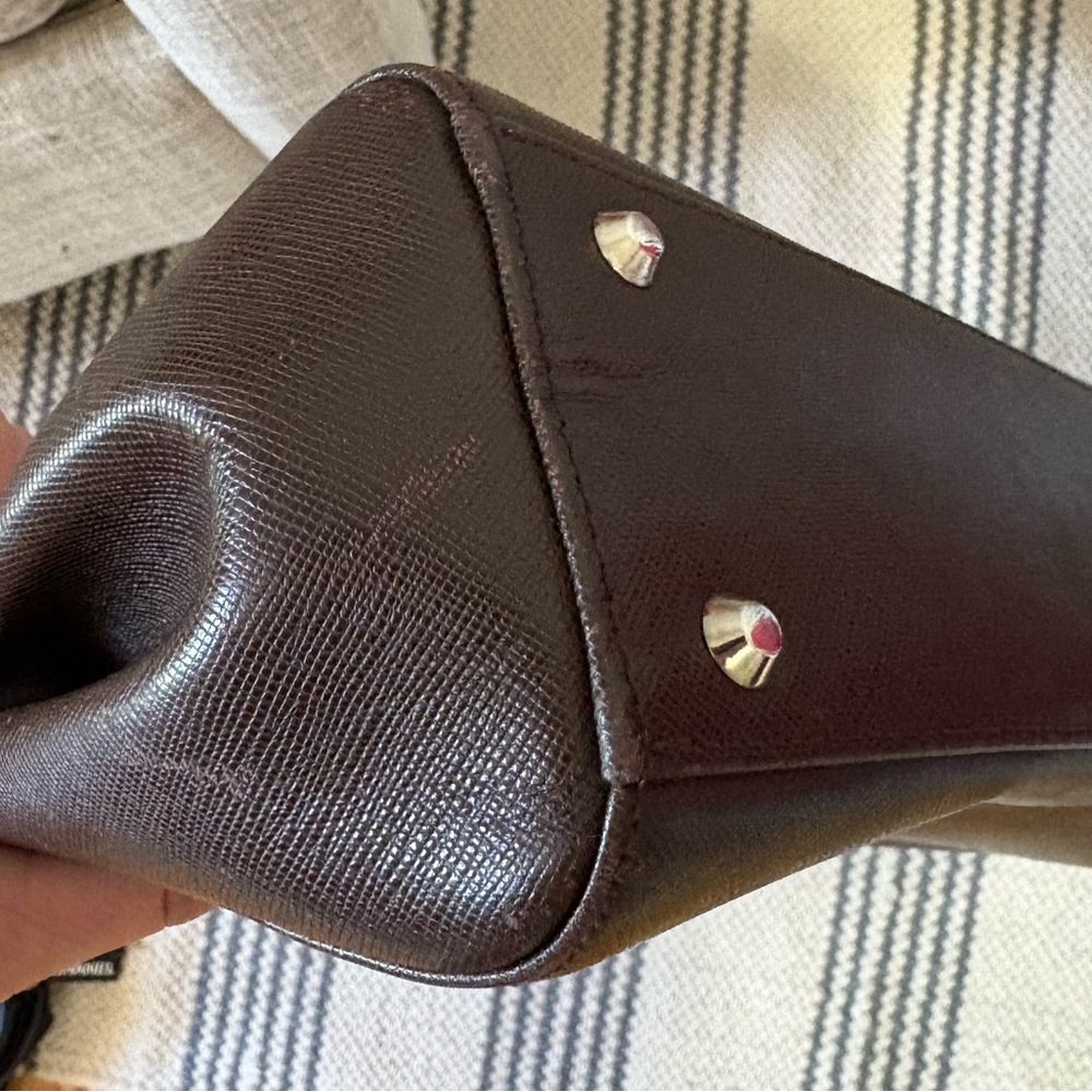 Burberry Chocolate Brown Leather Bag with Check Interior - Picture 13 of 15